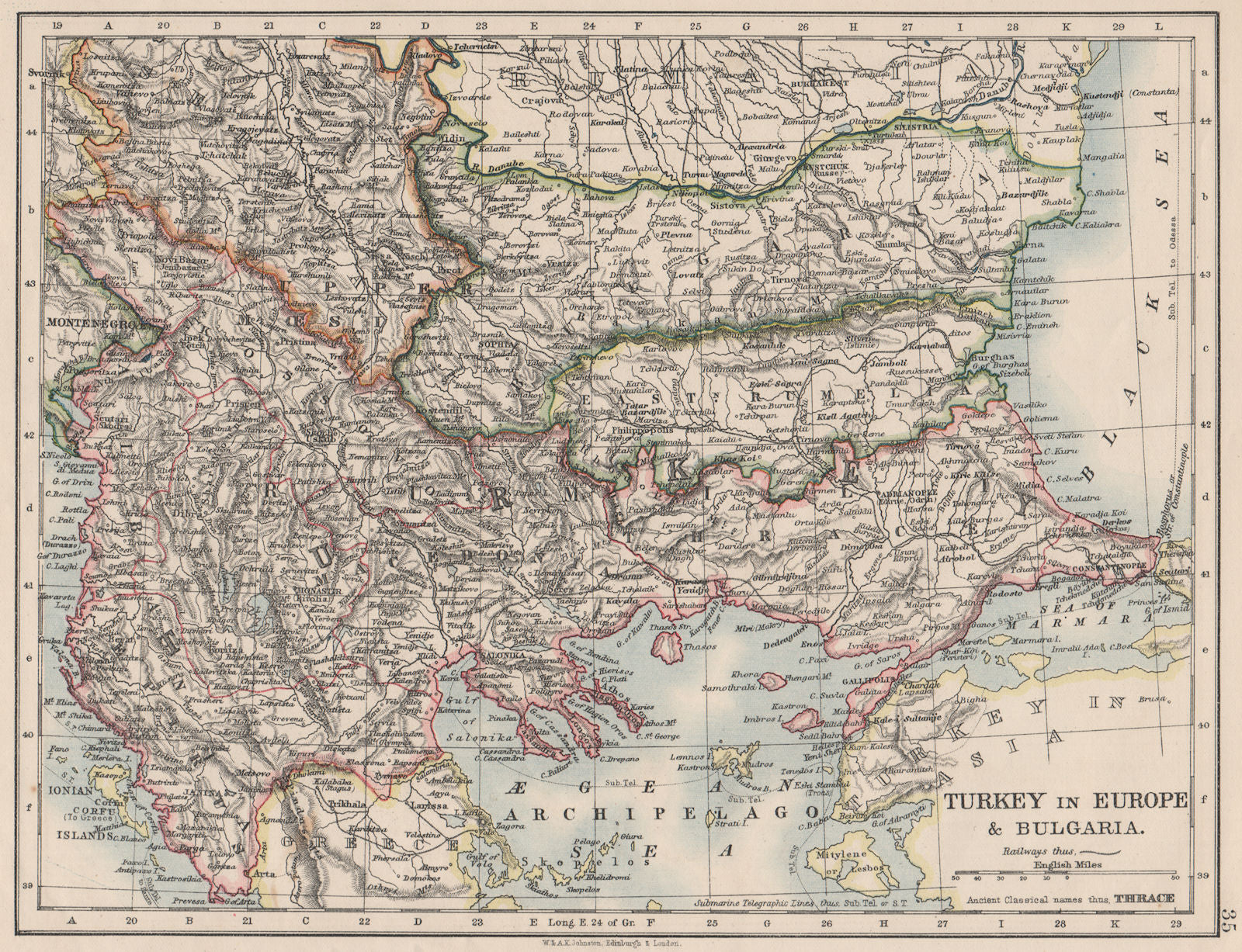 TURKEY IN EUROPE & BULGARIA. Rumili East Rumelia Balkans. JOHNSTON 1900 map